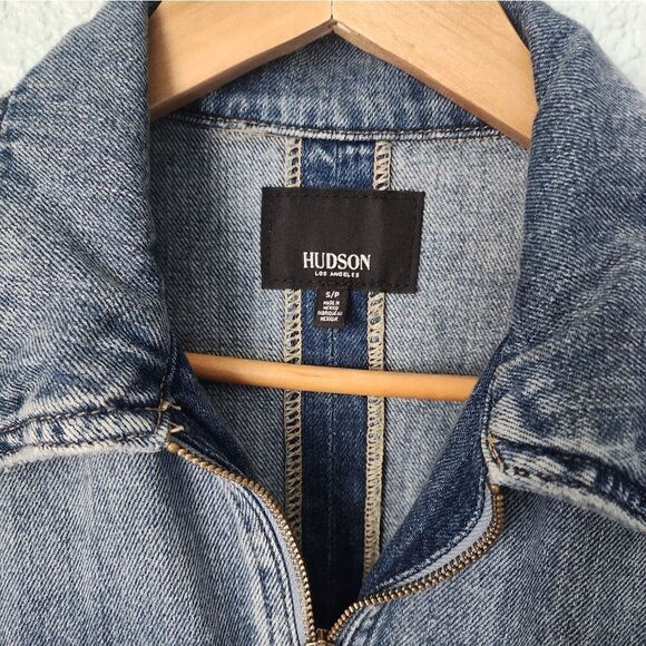 Hudson jean light jacket crop zip up back tie front pockets - Picture 2 of 14